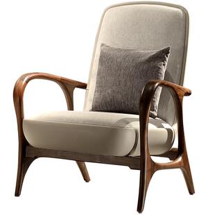 北欧单人沙发椅实木高背椅客厅意式轻奢单椅北美黑胡桃木休闲椅子