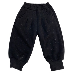 男童冬装加绒羊驼绒裤子儿童2025新款黑色加厚卫裤中小童保暖束脚