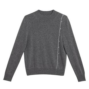 YINER音儿女装冬季法式格雷系金属扣饰桑蚕丝羊绒混纺针织衫套头