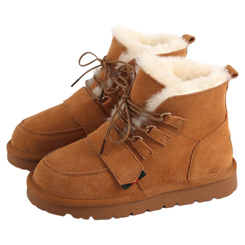 冬季系带加厚真皮全羊毛雪地靴