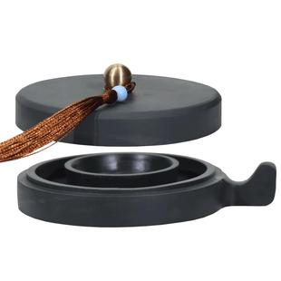 天然原石多功能火锅砚台双圈长效保湿砚带盖不干墨歙砚初学书法国画专用防蒸发墨池学生用墨碟徽昌瑞精制砚