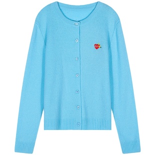 落落狷介蓝色开衫毛衣女秋冬2025新款设计感绵羊毛上衣小个子外穿