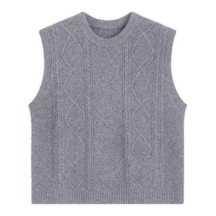 BobbyBecky百搭复古红叠穿羊毛针织马甲美利奴羊毛针织短裤