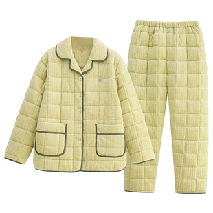 情侣睡衣男冬天珊瑚绒法兰绒三层加厚夹棉加绒家居服女秋冬款冬季