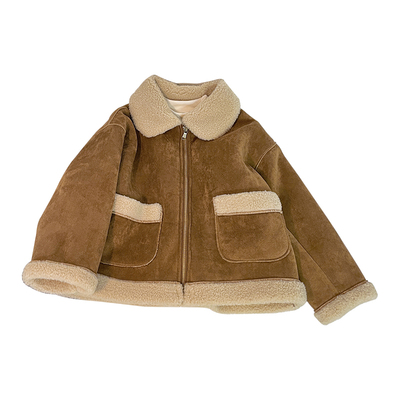 儿童加绒外套2025冬装新款男童皮毛一体加厚棉服羊羔毛保暖上衣