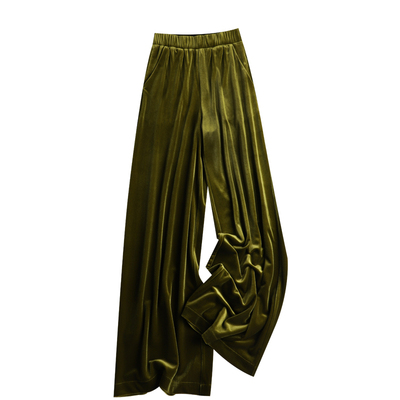 深芥末绿色丝绒裤子女春季新款