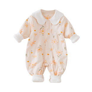 婴儿衣服连体衣女宝宝薄棉哈衣爬服连身衣外出服春秋冬季外穿套装