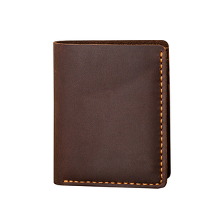 后步手工蜡线缝制男士真皮短款钱包头层牛皮竖款皮夹复古驾驶证包