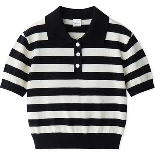 enhenn儿童条纹polo衫2025夏装新品男童短袖t恤透气女童针织上衣
