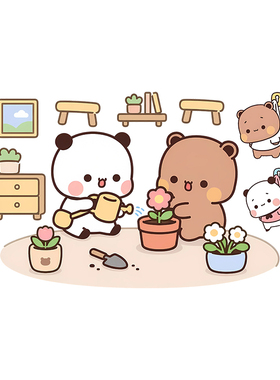 可爱小熊猫一二布布自粘墙贴卧室