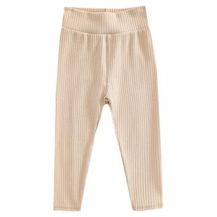 ins简约坑条裤子婴儿下装 洋气女宝宝春秋长裤纯棉高腰护肚打底裤
