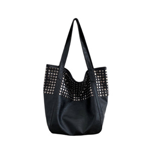 YAU大树 铆钉托特包大容量单肩包轻朋克风黑色腋下大包包购物袋