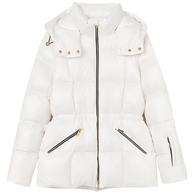 【匈牙利白鹅绒】LANCY/朗姿2025冬季新款优雅收腰连帽羽绒服中长