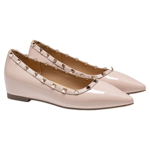 奥康 女鞋秋季新款浅口单鞋尖头法式铆钉正装内增高时尚平底鞋