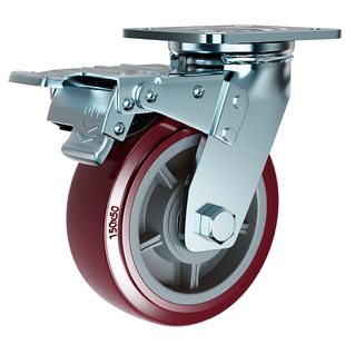 6寸万向轮重型聚氨酯静音4/8/5寸平板车手推车轮子脚轮带刹车轱辘