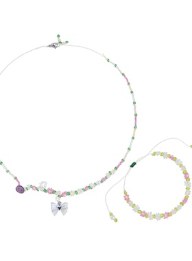 AWE森系小清新碎花米珠蝴蝶项链