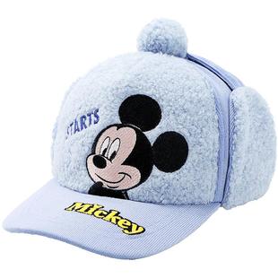 迪士尼儿童帽子秋冬宝宝护耳帽加绒男童棒球帽男孩雷锋帽冬季帅气