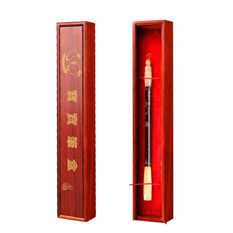 定制镶嵌银丝花纹桃木景泰蓝湖笔