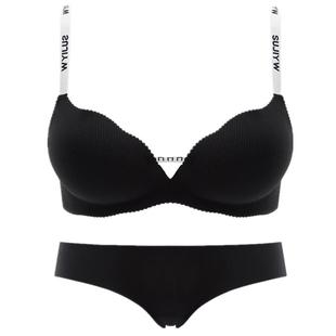 维多利亚夏季内衣女小胸聚拢收副乳无钢圈字母肩带可外露文胸套装