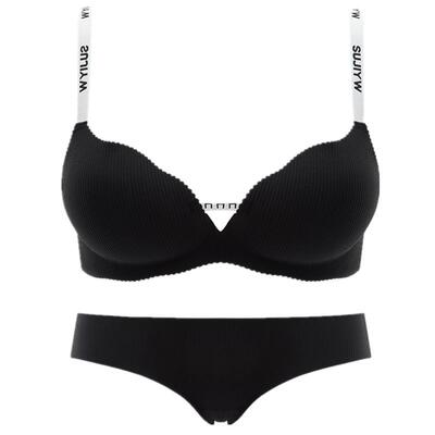 维多利亚夏季内衣女小胸聚拢收副乳无钢圈字母肩带可外露文胸套装