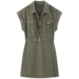 【商场同款】太平鸟工装风连衣裙女2025新衬衫领收腰短款裙子时尚