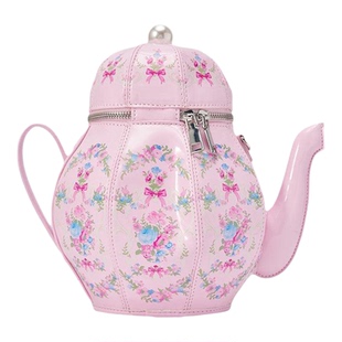 美国代购TEACUP手作小众设计粉色茶壶包洛丽塔珍珠链条斜跨手提包