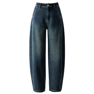 巨好看的牛仔裤加绒阔腿裤女2025新款冬季加厚弯刀裤梨型身材裤子