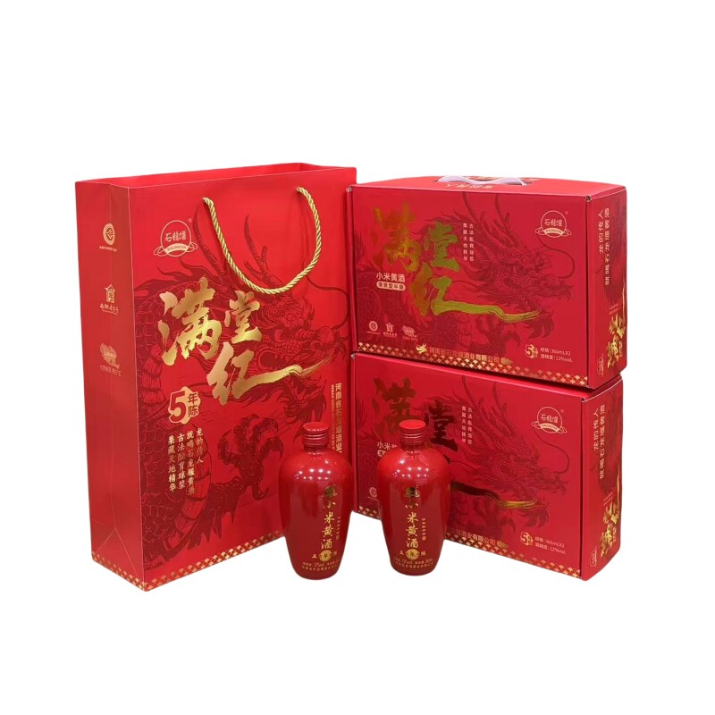 石龙堰小米黄酒五年陈南阳特产360ml*2瓶礼盒装半甜河南西峡特产