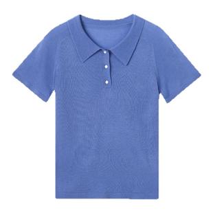 THESOONG/蓝调亨利 山羊绒桑蚕丝延展性肌理感短袖polo领T恤6539