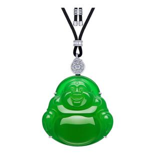 AILEQ银925镶天然玉髓满绿超大号弥勒佛公吊坠珠宝饰品项链年货节