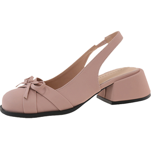 法式蝴蝶结包头凉鞋女2026夏季新款配裙子气质中跟单鞋粗跟高跟鞋