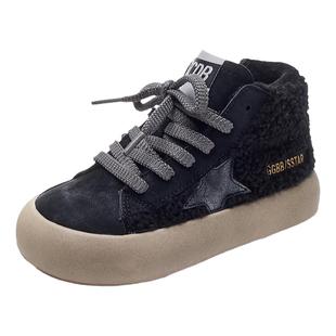 男童鞋真皮休闲鞋2024冬季新款儿童运动鞋加棉保暖二棉鞋女童板鞋