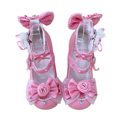 全款预【巴洛克玫瑰】原创花嫁华丽蝴蝶结优雅甜美坡跟lolita鞋