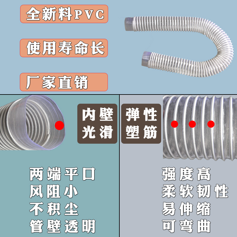 PVC工业吸尘管软管木工110/115/120/125/130白雕刻开料机伸缩风管