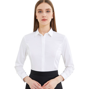 100支新款三防耐脏女士长袖衬衫防走光暗门襟易打理正装白色衬衣