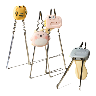 儿童训练筷不锈钢三段式自动回弹