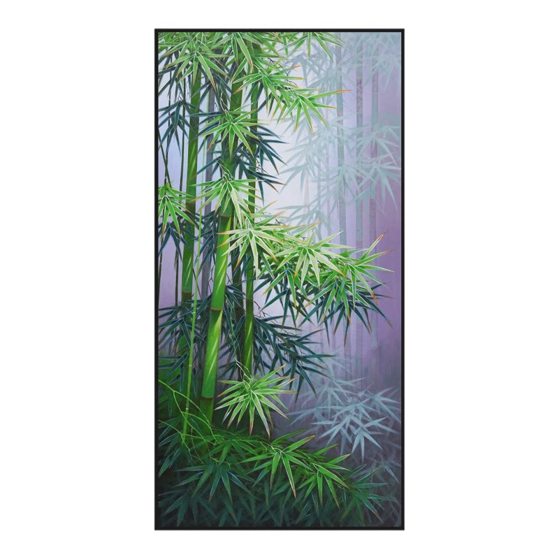 竹报平安手绘油画节节高升竹子客厅装饰画新中式玄关入户走廊挂画