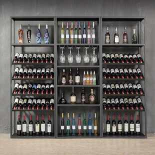 酒庄别墅复古酒类置物架收纳展示架高脚酒杯架意式红酒柜落地酒架