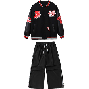 儿童街舞潮服男女童酷帅美式棒球服嘻哈hiphop架子鼓元旦表演出服