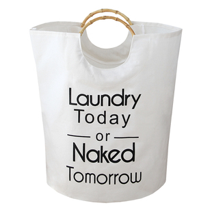 简约原木风棉麻脏衣篮布艺家用大号折叠竹柄收纳筐脏衣服收纳篓