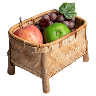 竹筐竹编收纳盒桌面零食果篮精编高脚竹制品编织竹篮小筐竹子竹篓