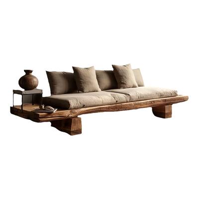 侘寂美学实木沙发 中古中式客厅直排沙发原木定制沙发 侘寂风家具