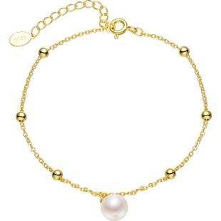 京润珍珠 手链若溪 925银淡水珍珠7-8mm圆形时尚珠宝送女友D