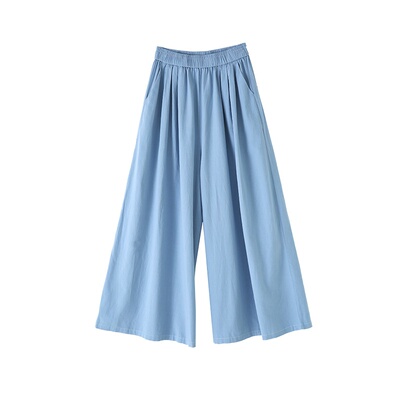 亚麻高腰显瘦宽松阔腿裙裤夏季