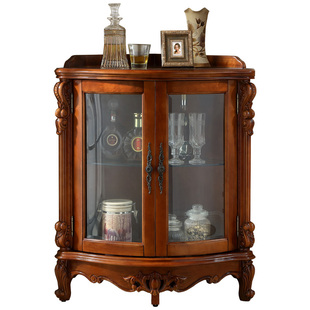 美式实木角柜客厅三角形圆弧墙角柜欧式餐边转角玻璃酒柜靠墙矮