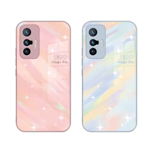适用vivox200手机壳高级感100pro晕染90水彩x70pro+高端奢华x50小众s16简约s15e渐变iqoo11彩色10玻璃neo9女5