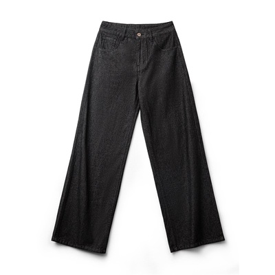 美式复古黑色纯棉牛仔裤阔腿裤