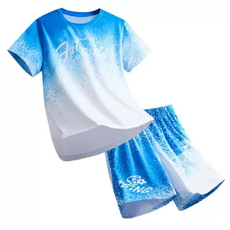 男童冰丝套装夏季中大童速干透气运动服儿童短袖短裤两件套训练服