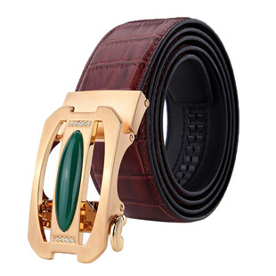 皮带男士真皮自动扣腰带玛瑙宝石扣头层牛皮鳄鱼纹玉石男裤带