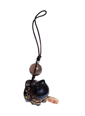 天然黑曜石纳福招财猫咪可爱小猫包包挂饰汽车挂件钥匙扣手机链